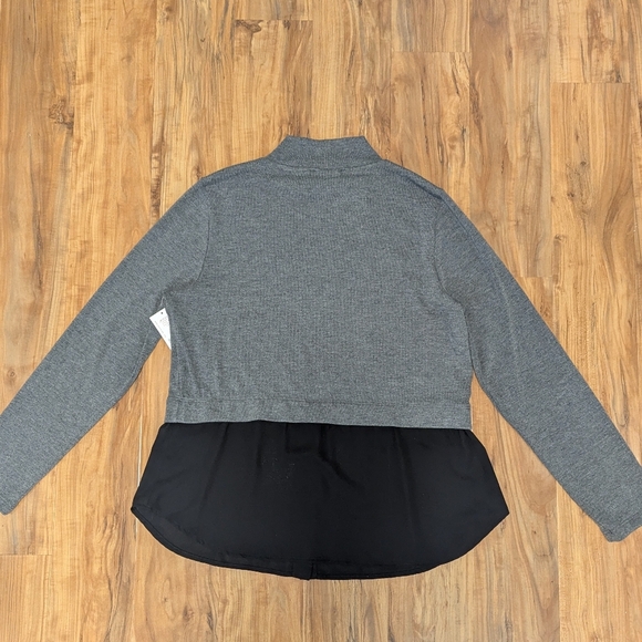 Karen Kane Mock Neck Layered Sweater Women's Large Charcoal And Black NWT Office - Picture 3 of 10